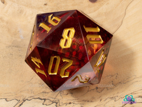 Phoenix Down | 55mm Red Giant Feather Filled Clear Resin D20 Die (1) | Viridian Exclusive