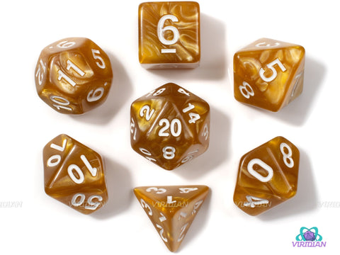 Pumpkin Spice | Amber Swirled Acrylic Dice Set (7) | Dungeons and Dragons (DnD)