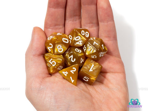 Pumpkin Spice | Amber Swirled Acrylic Dice Set (7) | Dungeons and Dragons (DnD)