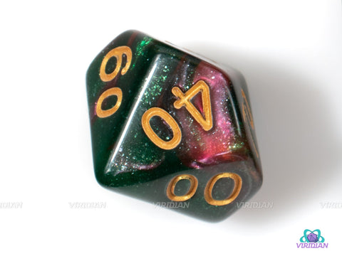 Rose Garden | Red & Green Glittery Acrylic Dice Set (7) | Dungeons and Dragons (DnD)
