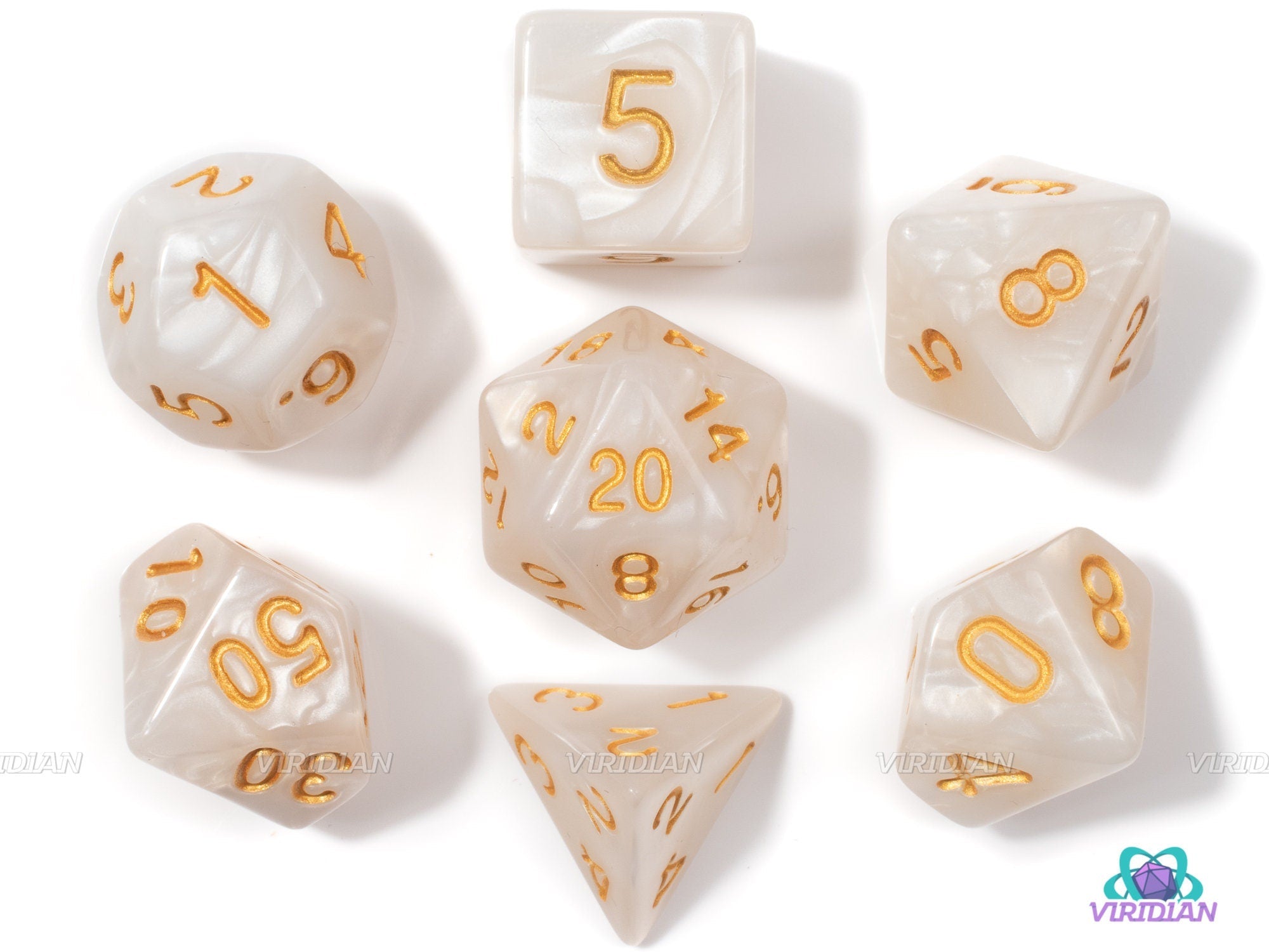 Sarenrae's Blessing | Pearled White Acrylic Dice Set (7 or 11) | Dungeons and Dragons (DnD)