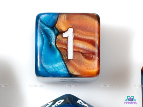 Sea Dragon | Orange & Blue Swirl Acrylic Dice Set (7) | Dungeons and Dragons (DnD)