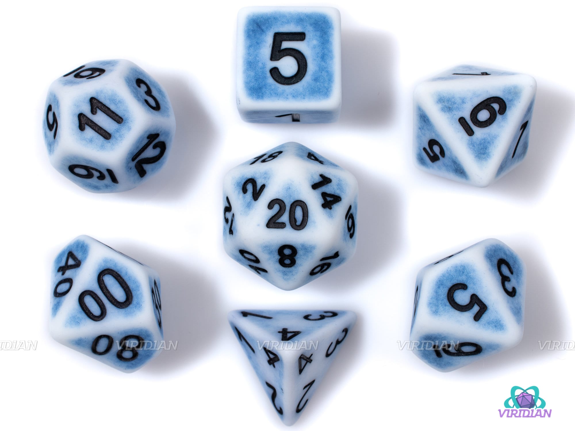 Shaded Blue | Worn Acrylic Dice Set (7) | Dungeons and Dragons (DnD)