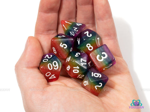 Spectrum | Rainbow Layered Acrylic Dice Set (7) | Dungeons and Dragons (DnD)