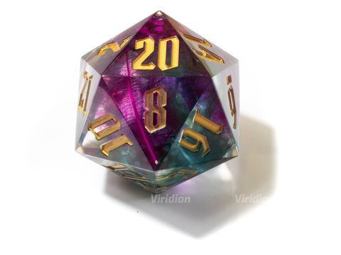 Talons & Storms | 55mm Giant Feather Filled Resin D20 Die (1) | Viridian Exclusive