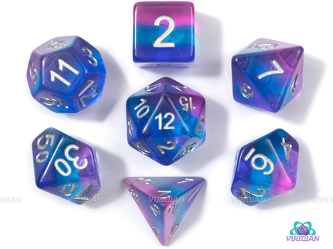 Tropical Sky | Pink, Blue & Purple Translucent Layered Acrylic Dice Set (7) | Dungeons and Dragons (DnD)