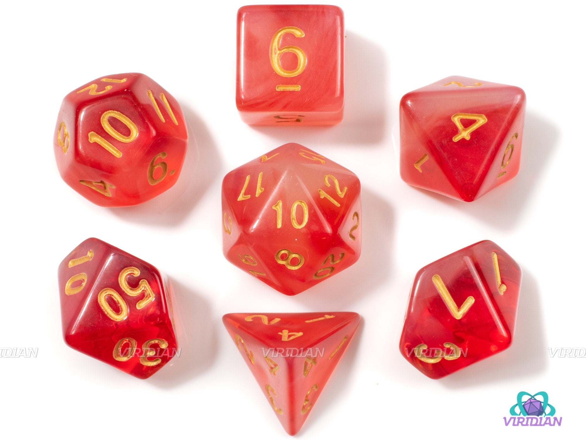 Vampire Bite | Red & White Milky Acrylic Dice Set (7) | Dungeons and Dragons (DnD)
