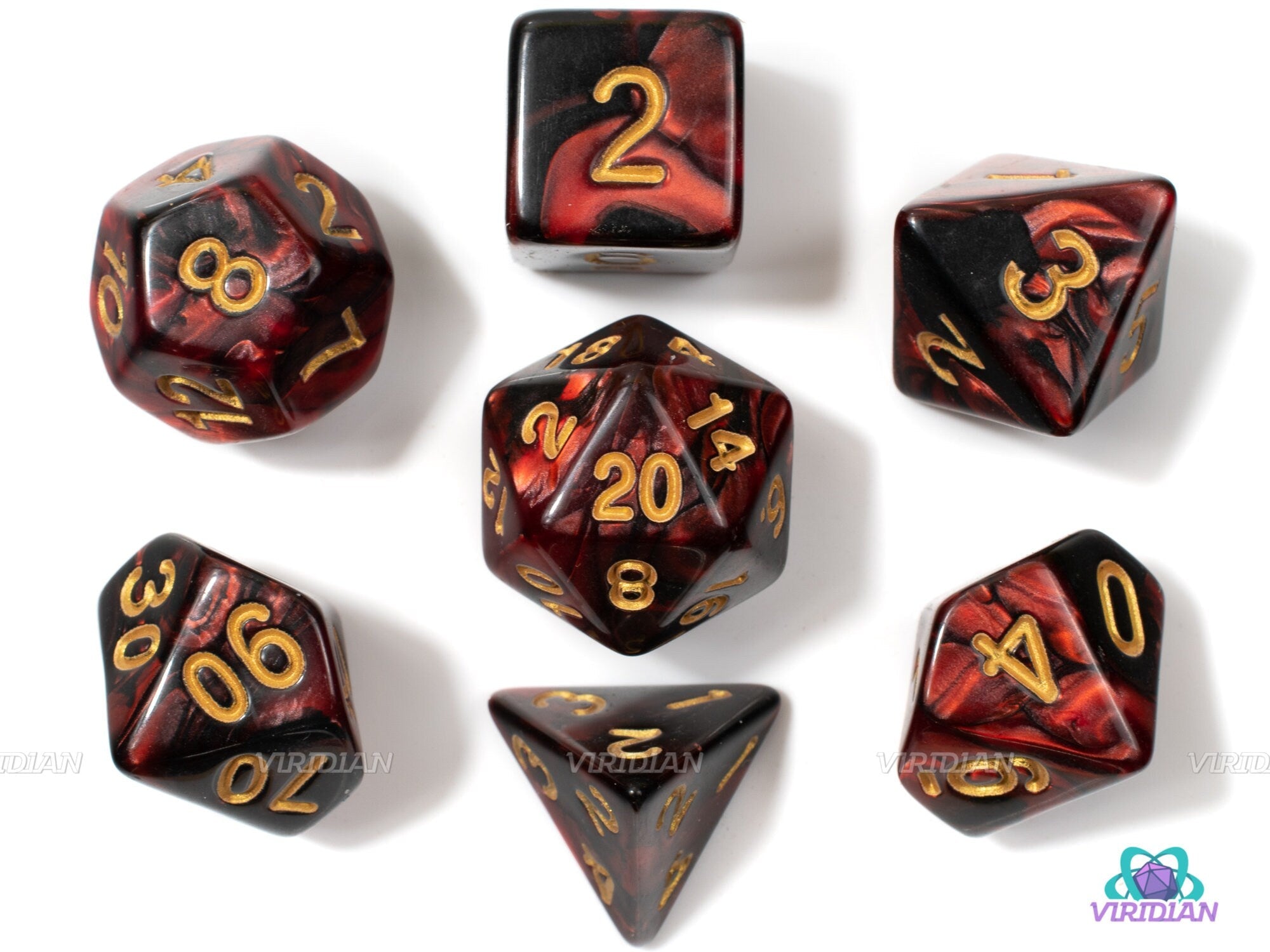 Volcanic Fire | Red & Black Swirl Acrylic Dice Set (7 or 11