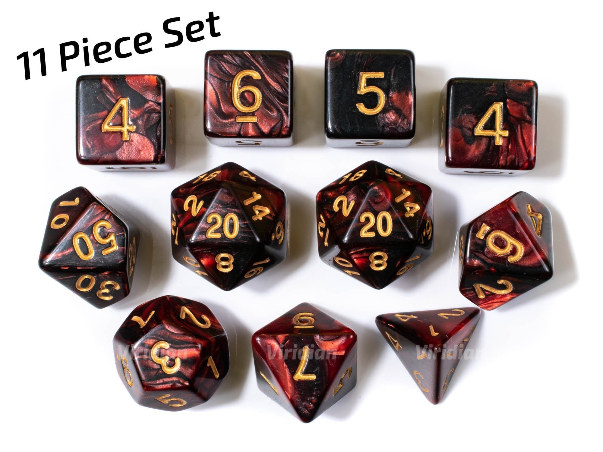 Volcanic Fire | Red & Black Swirl Acrylic Dice Set (7 or 11) | Dungeons and Dragons (DnD)