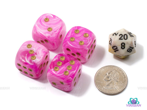 Vortex Pink & Gold (Set of 4) | 20mm Large Acrylic Pipped D6 Die (4) | Chessex