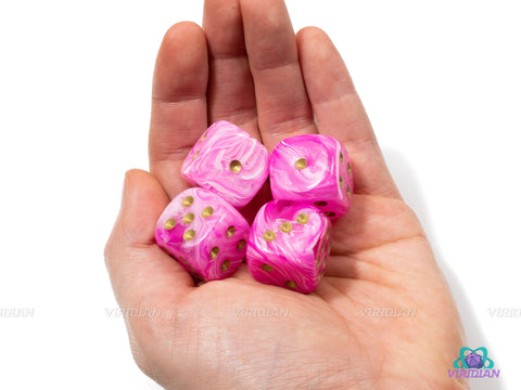 Vortex Pink & Gold (Set of 4) | 20mm Large Acrylic Pipped D6 Die (4) | Chessex