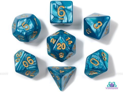 Warm Seas | Teal Blue Swirled Acrylic Dice Set (7) | Dungeons and Dragons (DnD)