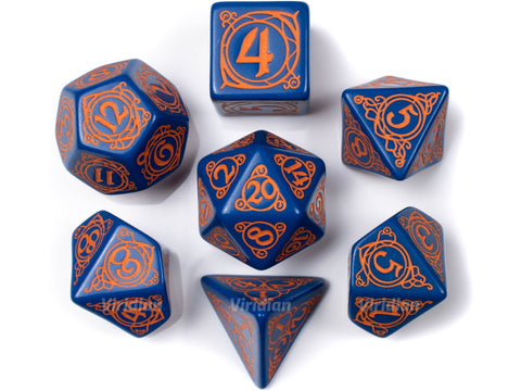 Wizard | Dark Blue & Orange Dice Set (7) | Q Workshop