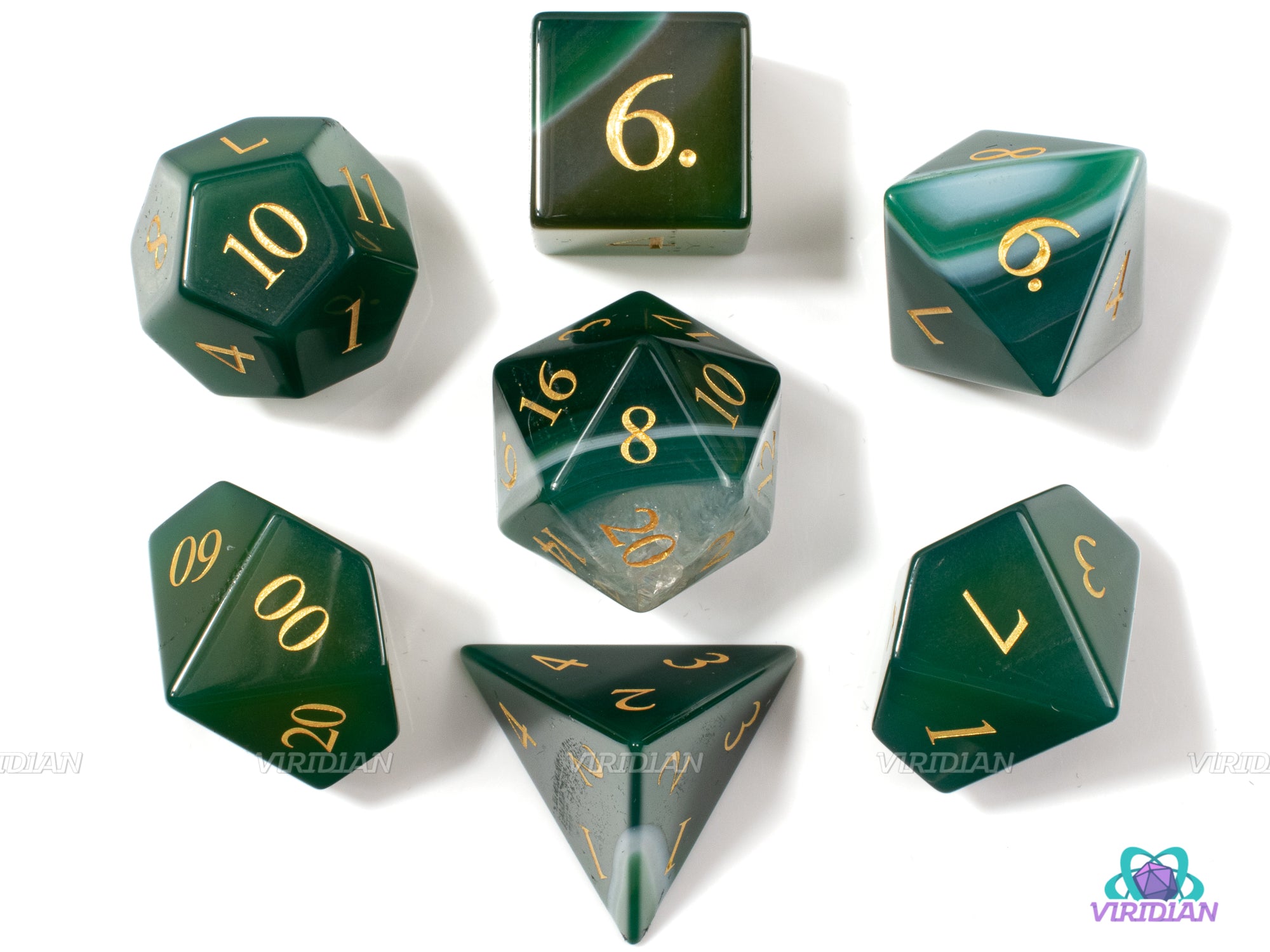 Green Agate | Real Gemstone Dice Set (7)