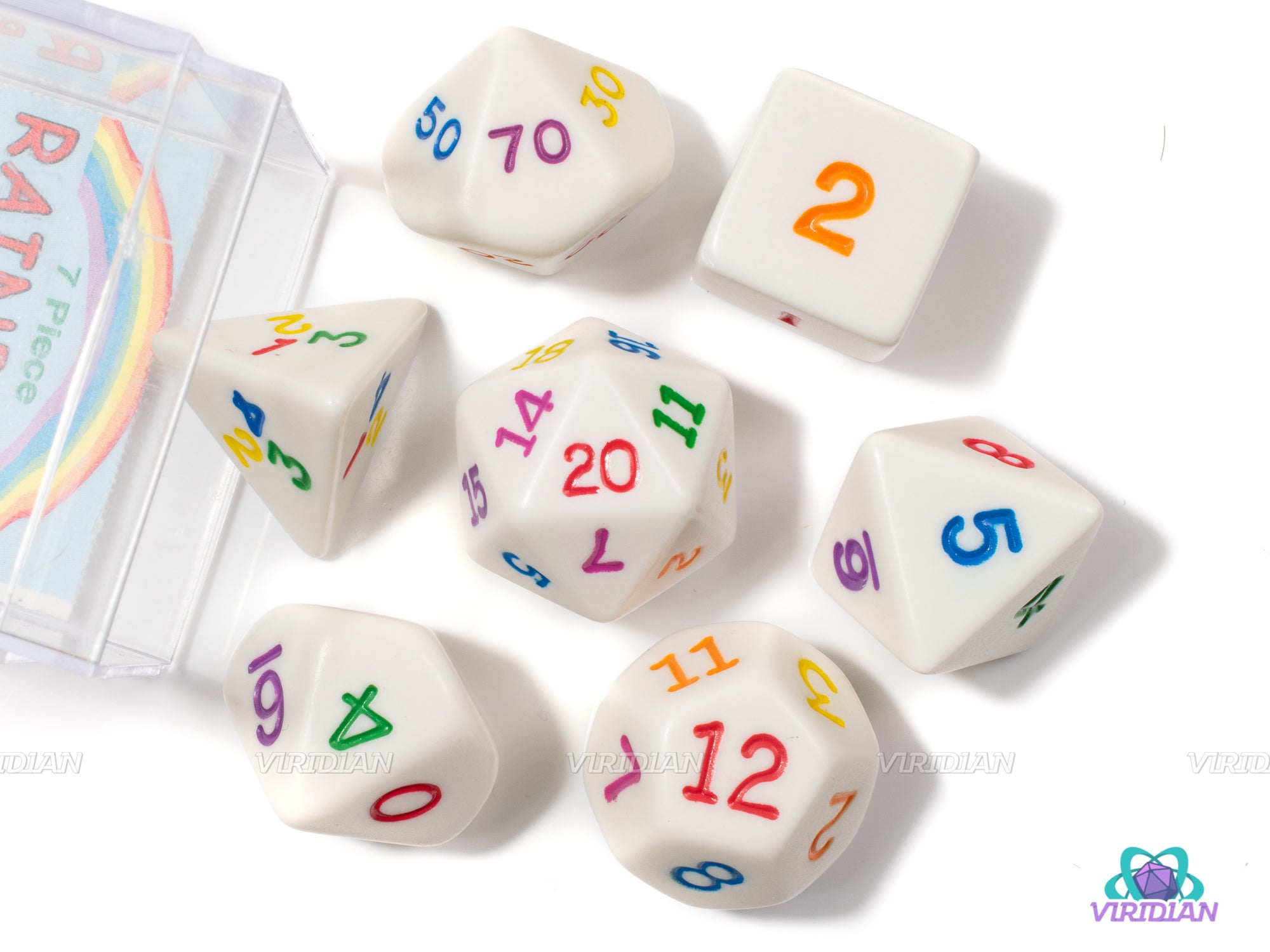 Rainbow Polyhedral  | Opaque White and Rainbow (7) | Koplow