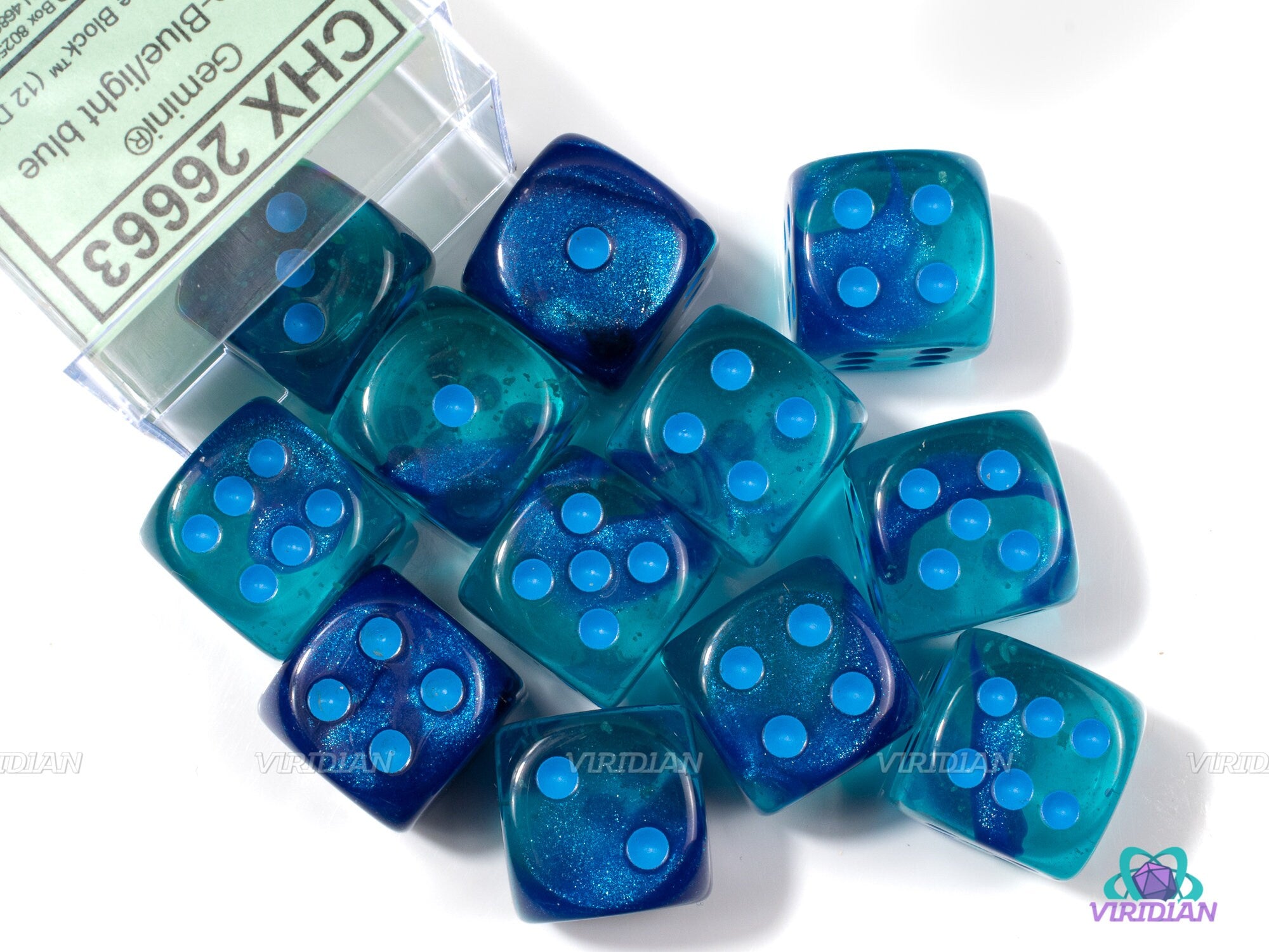 Gemini Blue & Light Blue Luminary D6s (12) | D6 Block | Chessex