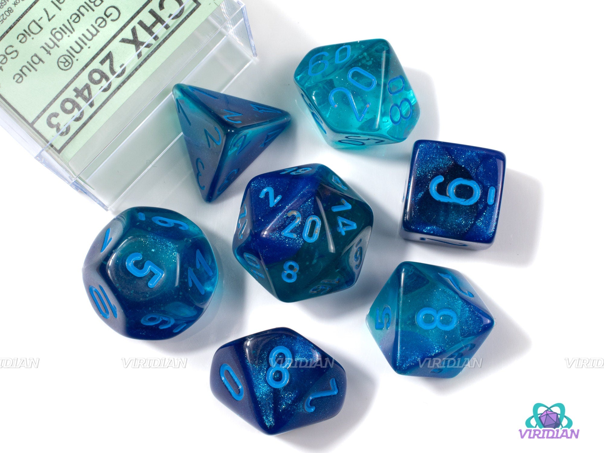 Gemini Blue & Light Blue Luminary | Chessex Dice Set (7)