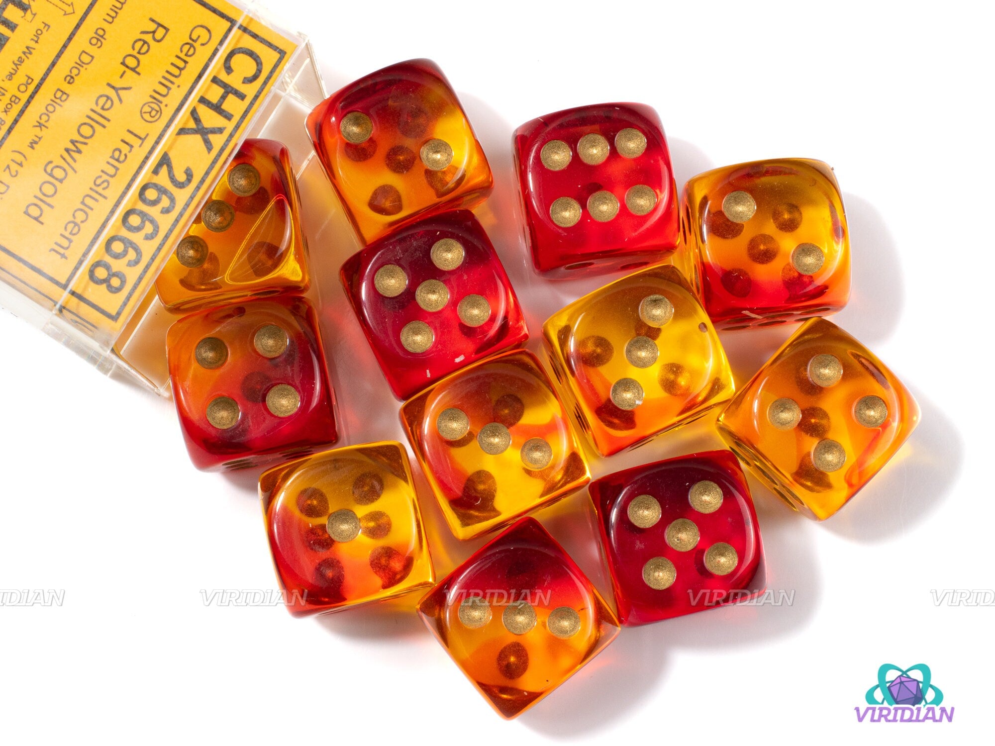Gemini Red & Yellow Translucent | D6 Dice Block (12) | Chessex