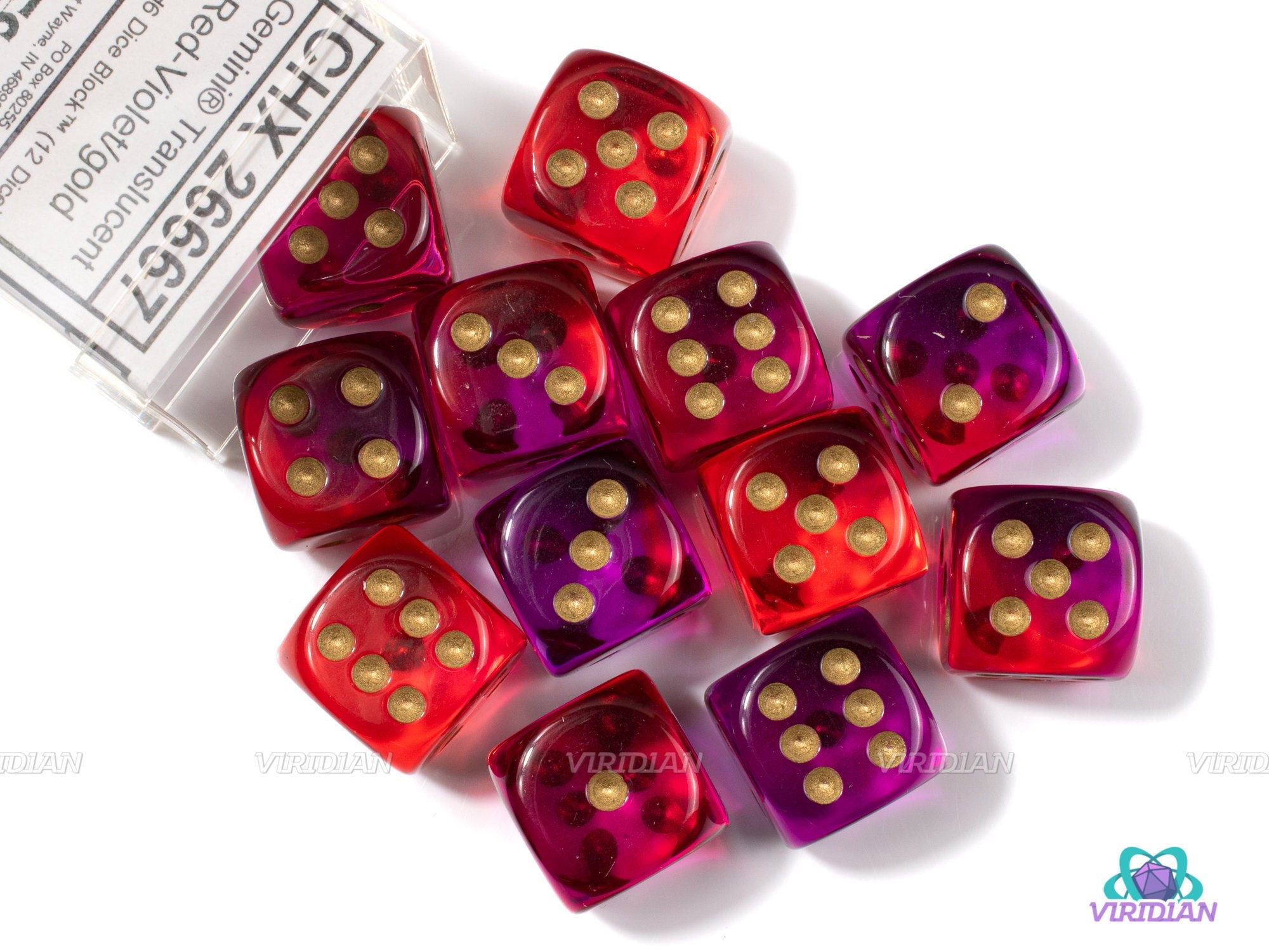 Gemini Red & Violet Translucent | D6 Block | Chessex Dice (12)