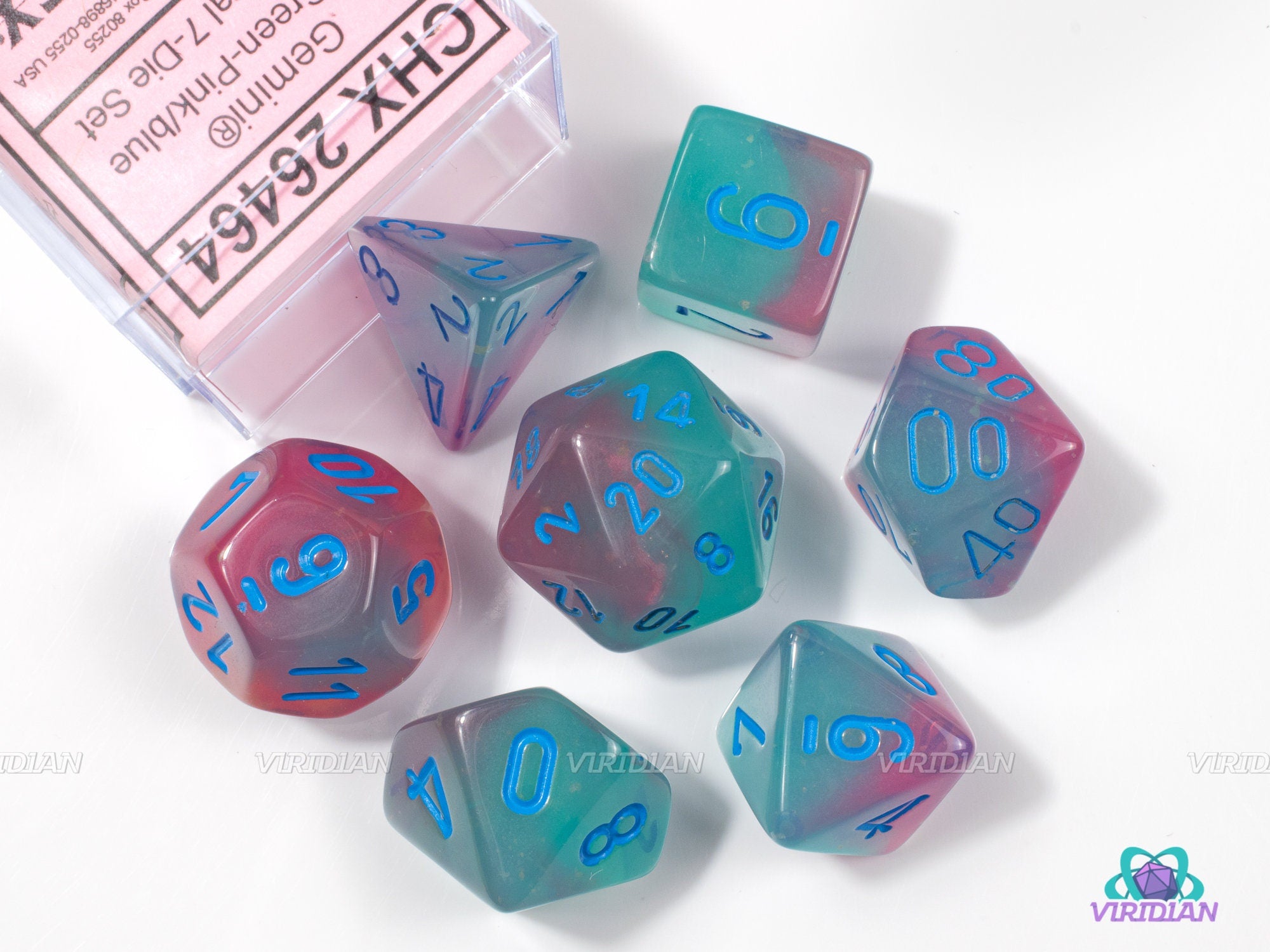 Gemini Gel Green & Pink Luminary | Chessex Dice Set (7) – Viridian