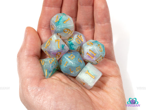 Painted World | Blue, Pink and Pearl Acrylic Dice Set (7) | Dungeons and Dragons (DnD)