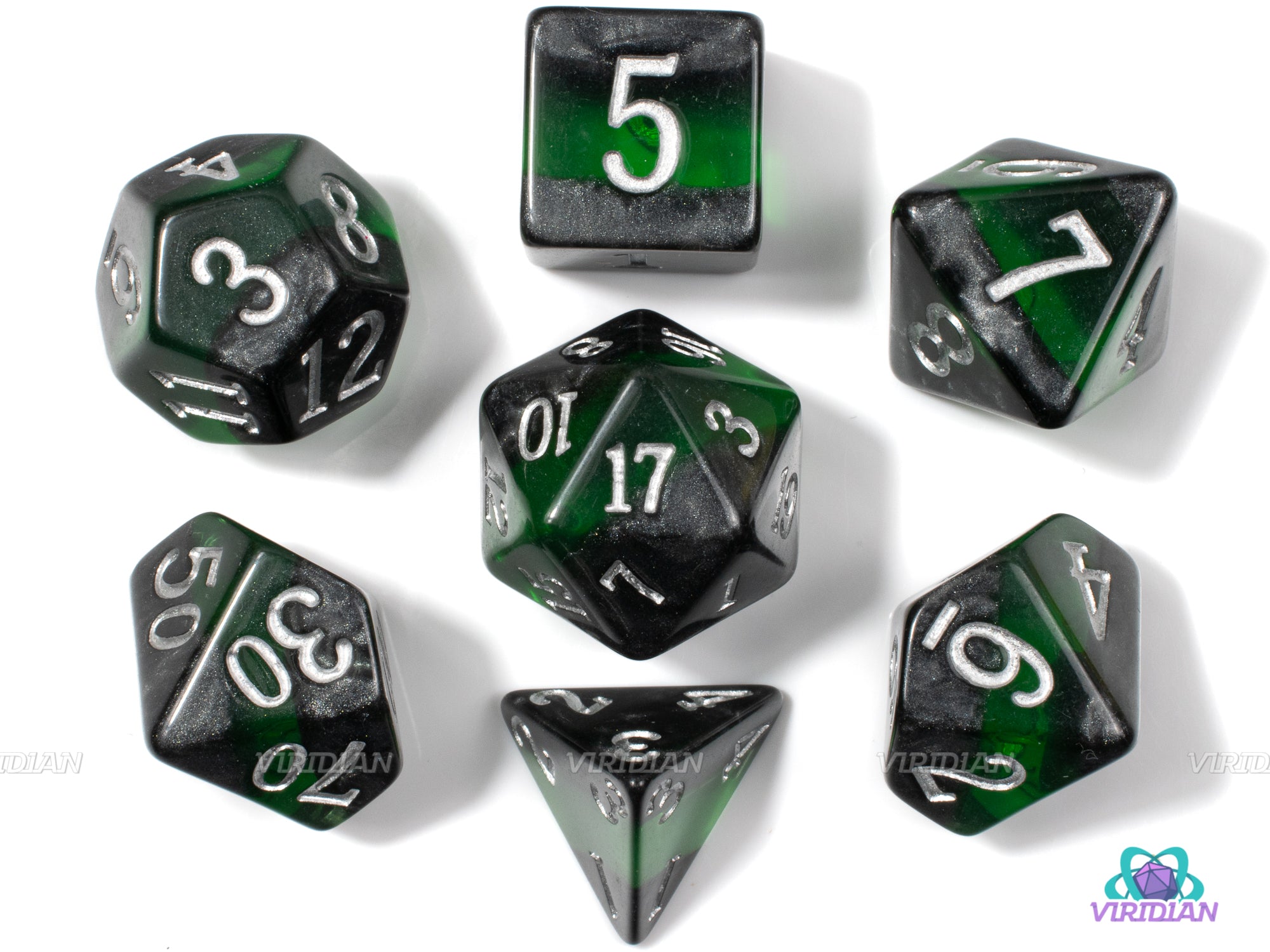 Emerald Mine | Green & Gray Acrylic Dice Set (7) | Dungeons and Dragons (DnD) | Tabletop RPG Gaming