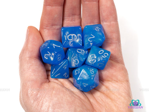Portal Blue | Shimmery Acrylic Dice Set (7) | Dungeons and Dragons (DnD)
