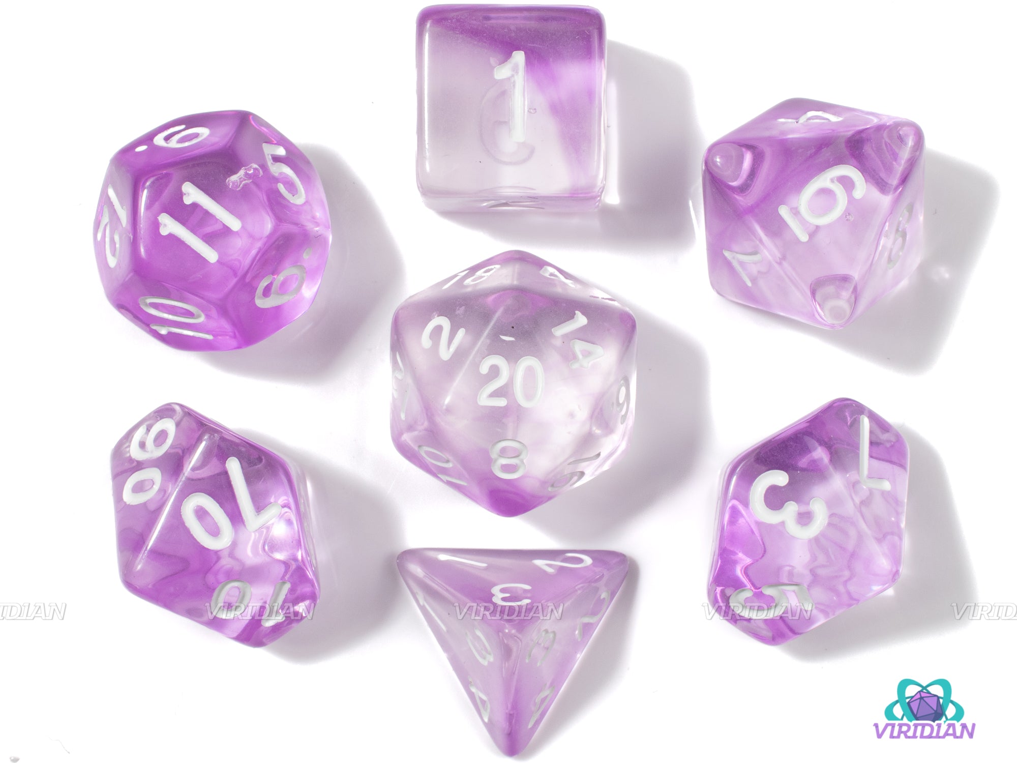 Purple Rain | Transparent Acrylic Dice Set (7) | Dungeons and Dragons (DnD)