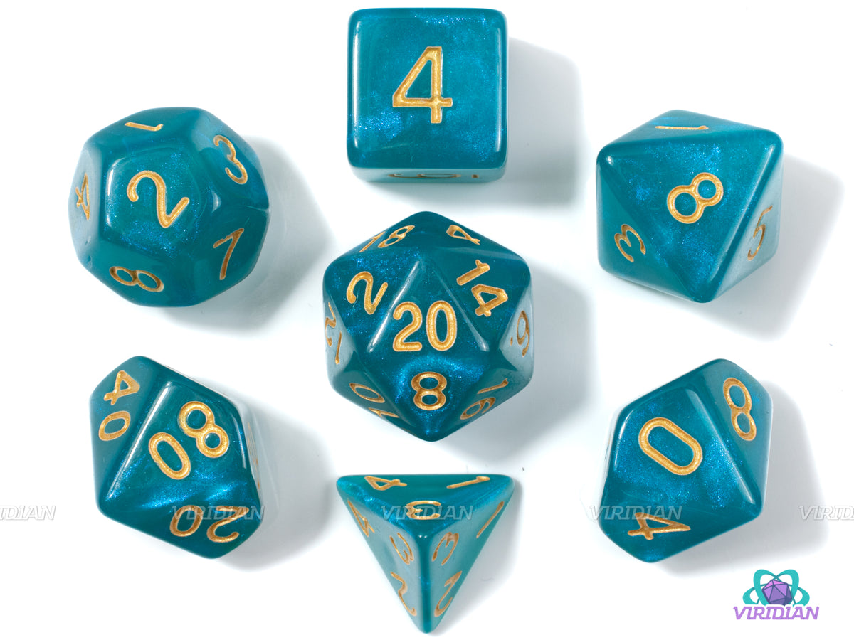 Moonstone | Teal Green Shimmery Acrylic Dice Set (7) | Dungeons and Dr ...