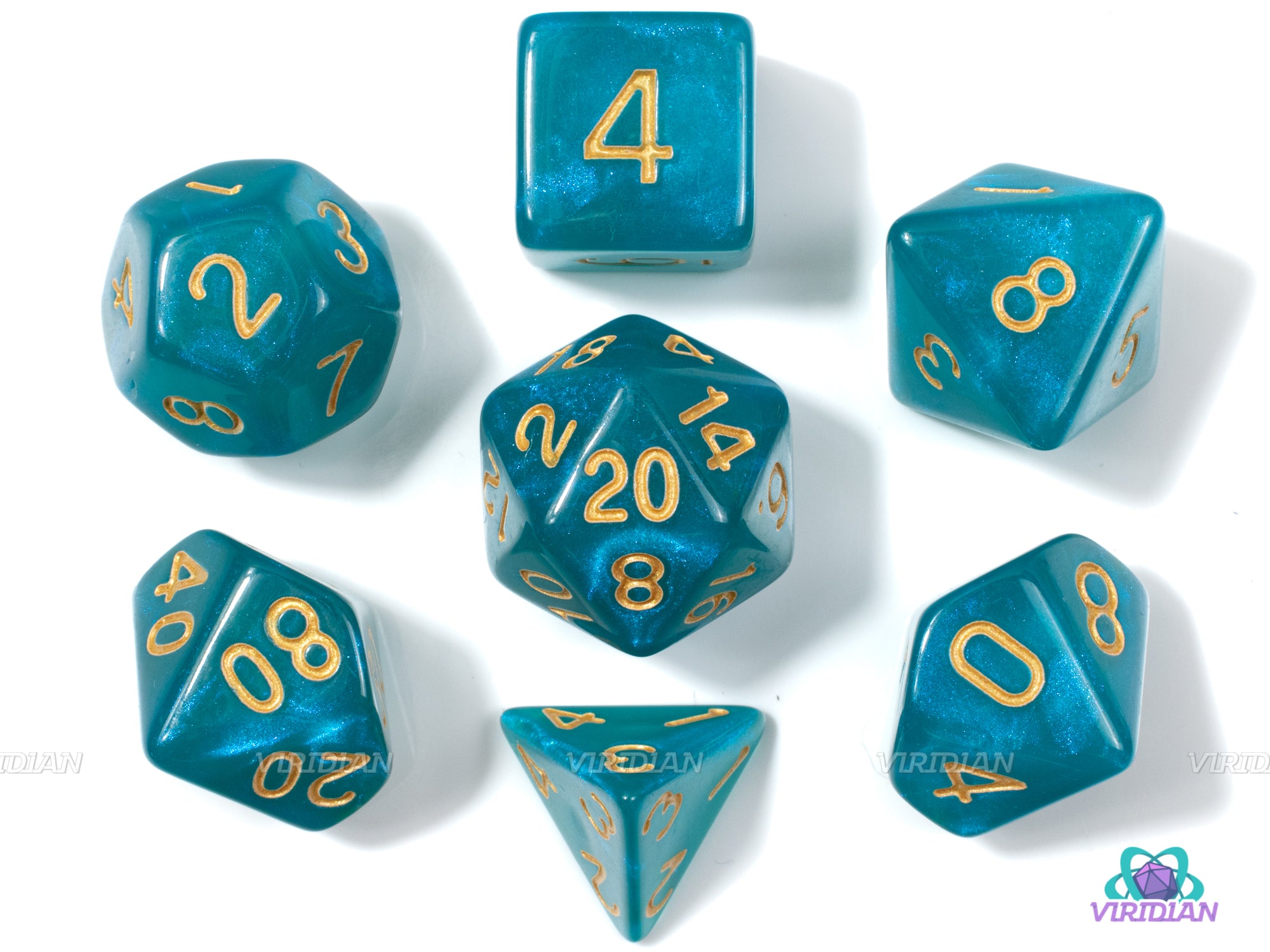 Moonstone | Teal Green Shimmery Acrylic Dice Set (7) | Dungeons and Dragons (DnD)