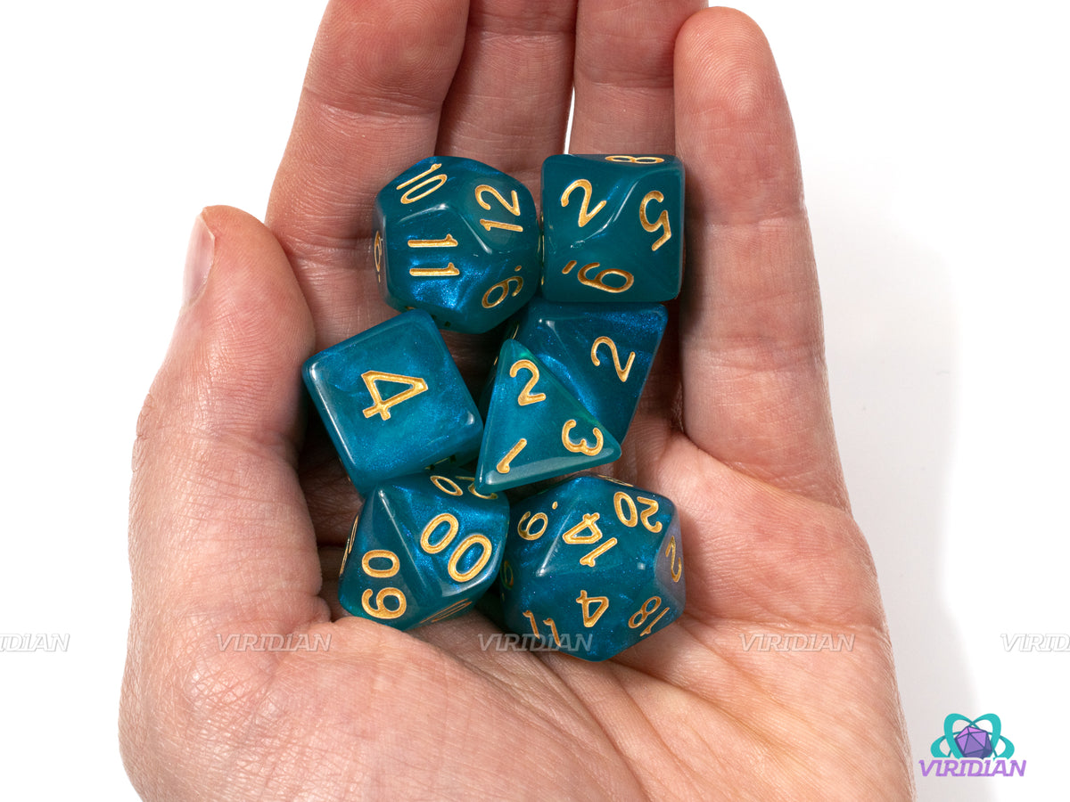 Moonstone | Teal Green Shimmery Acrylic Dice Set (7) | Dungeons and Dr ...