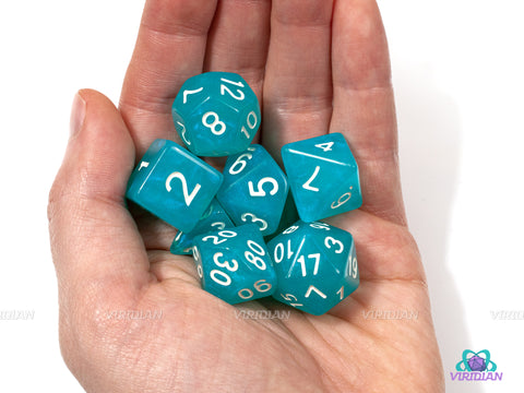 Glowing Portal | Cyan and Green Acrylic Dice Set (7) | Dungeons and Dragons (DnD)