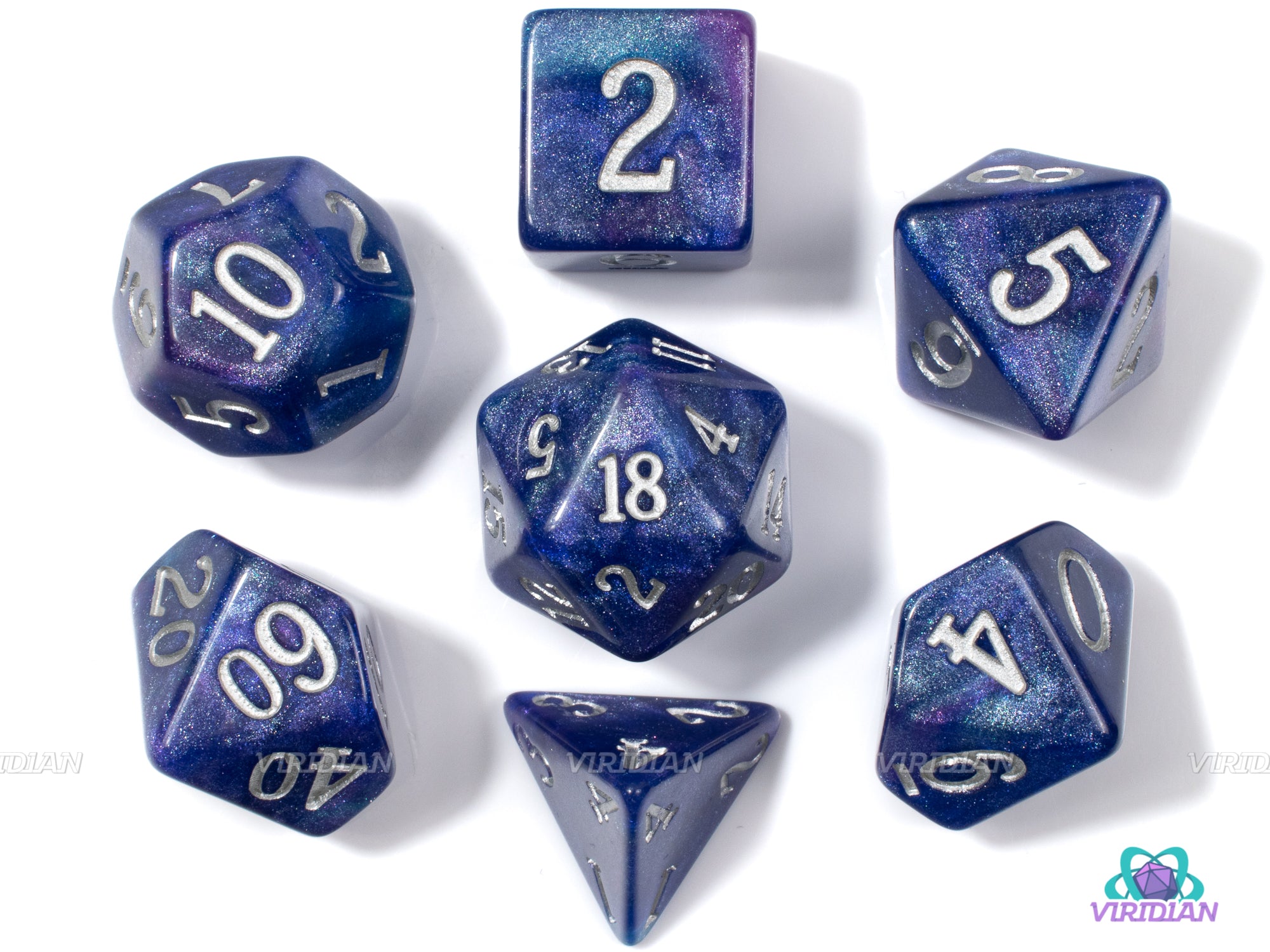 Distant Nebula | Purple Blue Cyan Swirled Acrylic Dice Set (7) | Dungeons and Dragons (DnD)