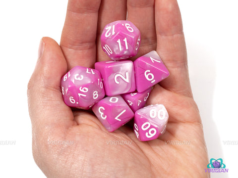 Coral Reef | Pink & Pearl Swirl Acrylic Dice Set (7) | Dungeons and Dragons (DnD) | Tabletop RPG Gaming