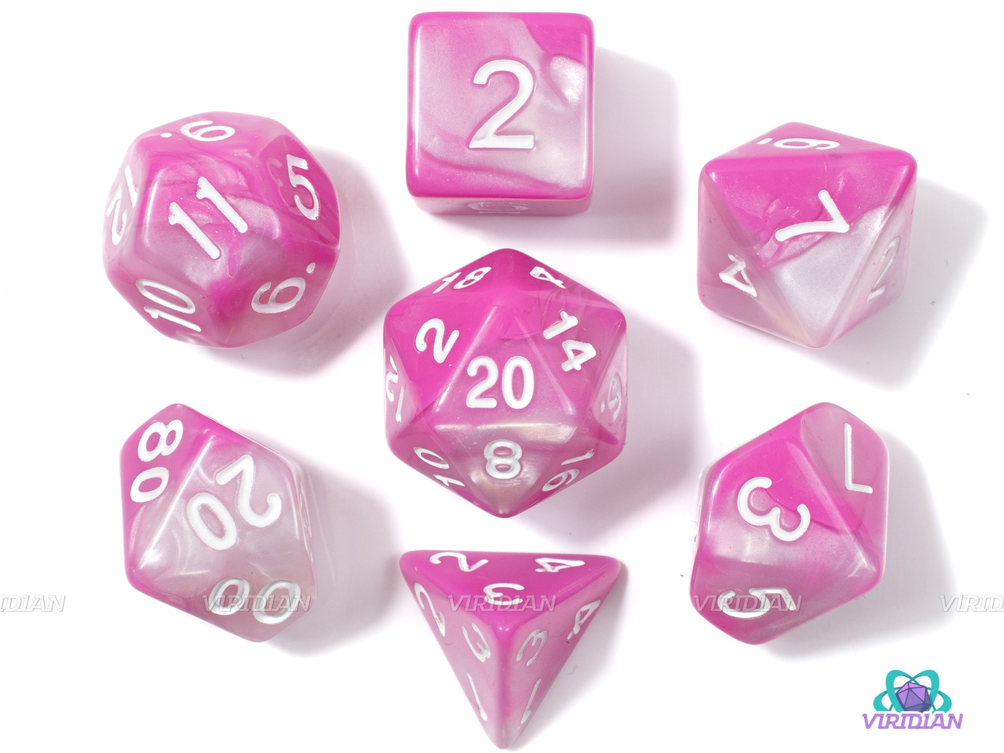 Coral Reef | Pink & Pearl Swirl Acrylic Dice Set (7) | Dungeons and Dragons (DnD) | Tabletop RPG Gaming