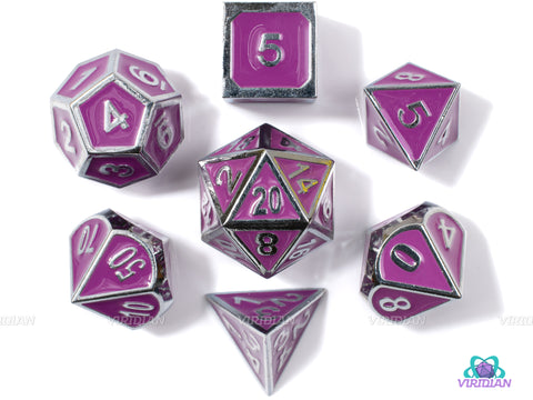 Purple & Silver Metal Dice Set (7) | Dungeons and Dragons (DnD) | Tabletop RPG Gaming