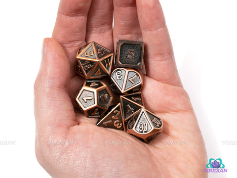 Antiquities Relic | Copper Ornate Metal Dice Set (7) | DnD Dungeons and Dragons