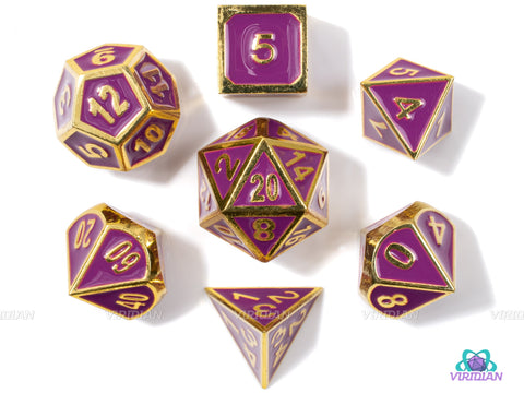 Purple Enamel & Gold Metal Dice Set (7) - DnD Dungeons and Dragons