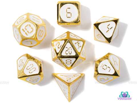 Dawn of Time | White Enamel, Digital Numbered Metal Dice Set (7) | Dungeons and Dragons (DnD) | Tabletop RPG Gaming
