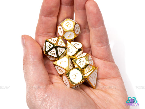 Dawn of Time | White Enamel, Digital Numbered Metal Dice Set (7) | Dungeons and Dragons (DnD) | Tabletop RPG Gaming