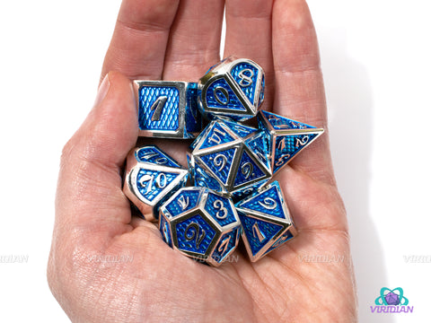 Aqua Dragon | Blue Scales Large Metal Dice Set (7) | Dungeons and Dragons (DnD) | Tabletop RPG Gaming