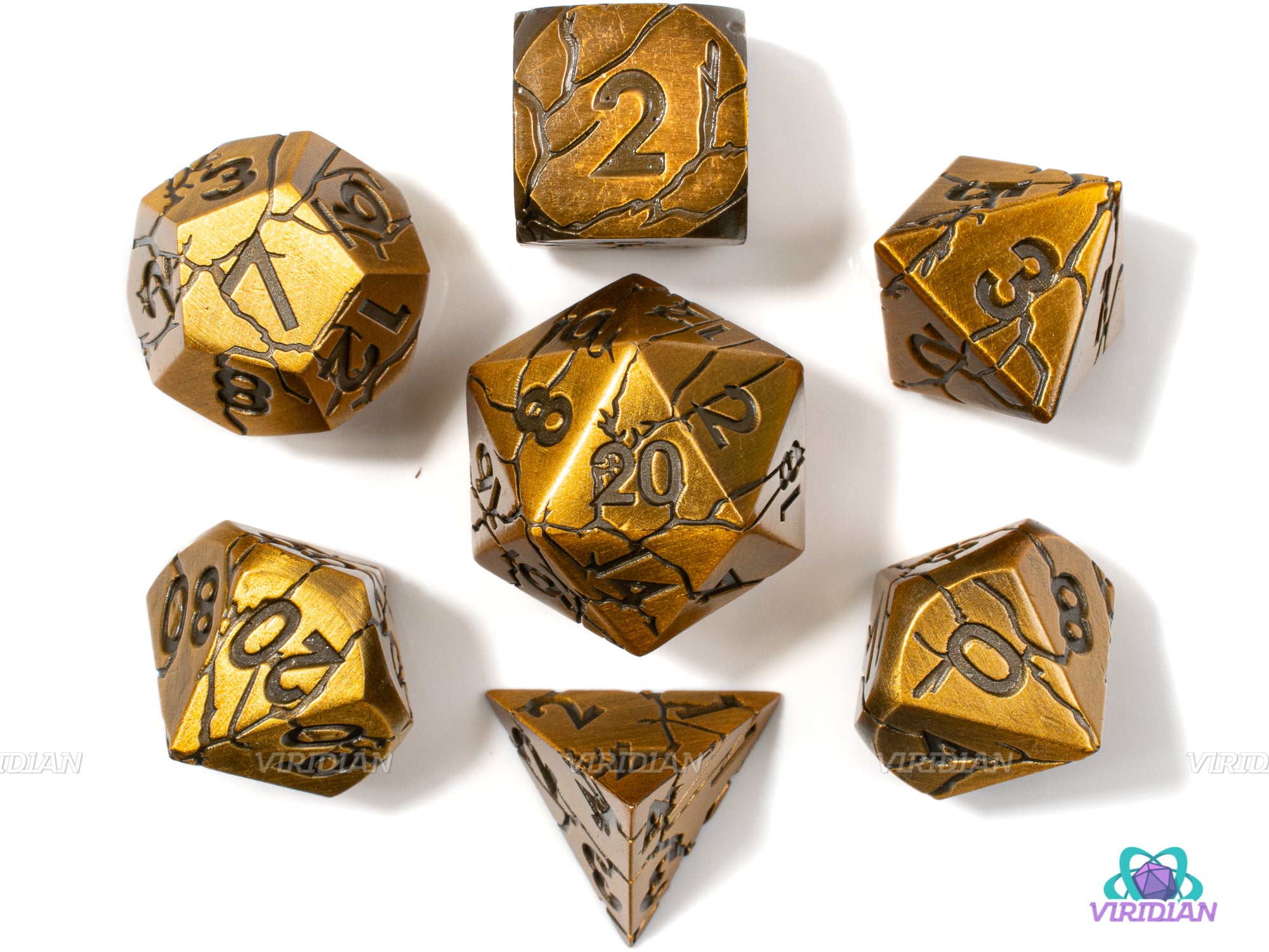 Midas' Touch | Gold with Cracks Large Metal Dice Set (7