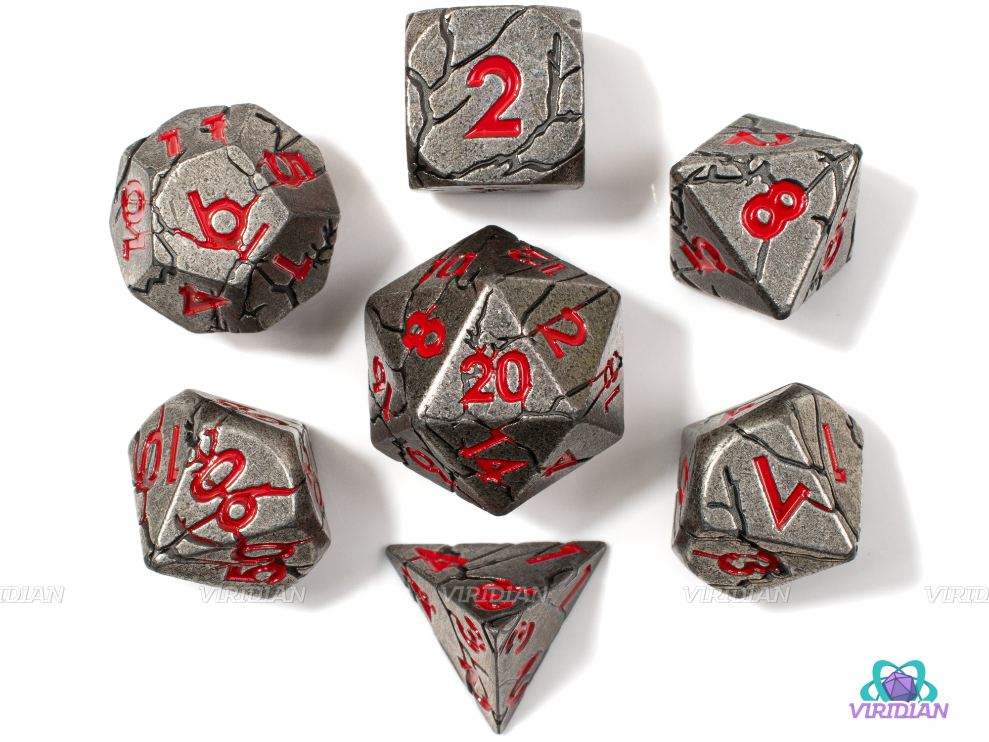 City of Iron | Silver with Cracks Large Metal Dice Set (7) | Dungeons and Dragons (DnD) | Tabletop RPG Gaming