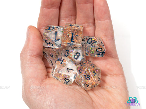 Gatsby Party | Glittery Flakes with Copper Foil Clear Resin Dice Set (7)