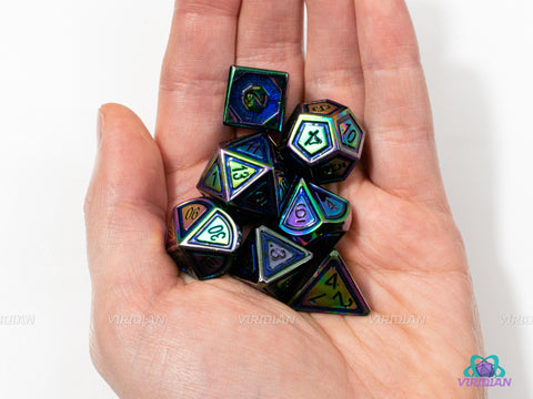 Plasma Rifle | Rainbow Anodized Dark Blue Metal Dice Set (7) | Dungeons and Dragons (DnD) | Tabletop RPG Gaming