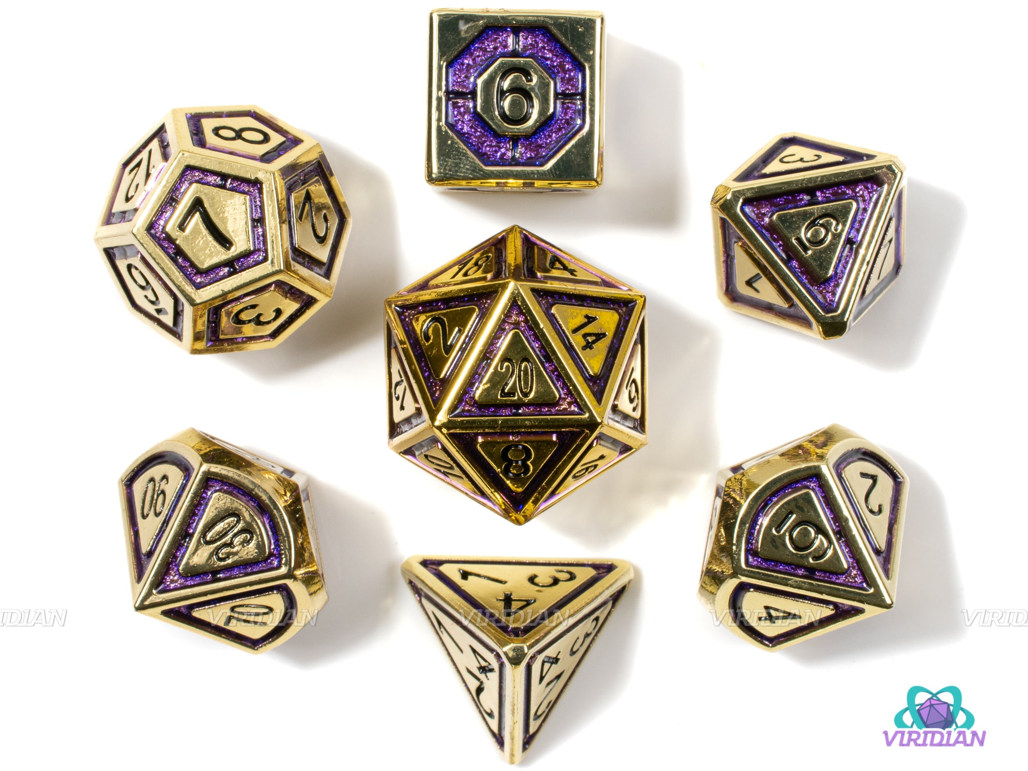 Gold & Purple | Plated Metal Dice Set (7) | Dungeons and Dragons (DnD) | Tabletop RPG Gaming