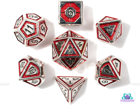 Demon's Gate | Silver & Red Metal Dice Set (7) | Dungeons and Dragons (DnD) | Tabletop RPG Gaming