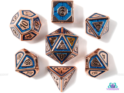 Dimensional Gate | Copper & Blue Metal Dice Set (7) | Dungeons and Dragons (DnD) | Tabletop RPG Gaming