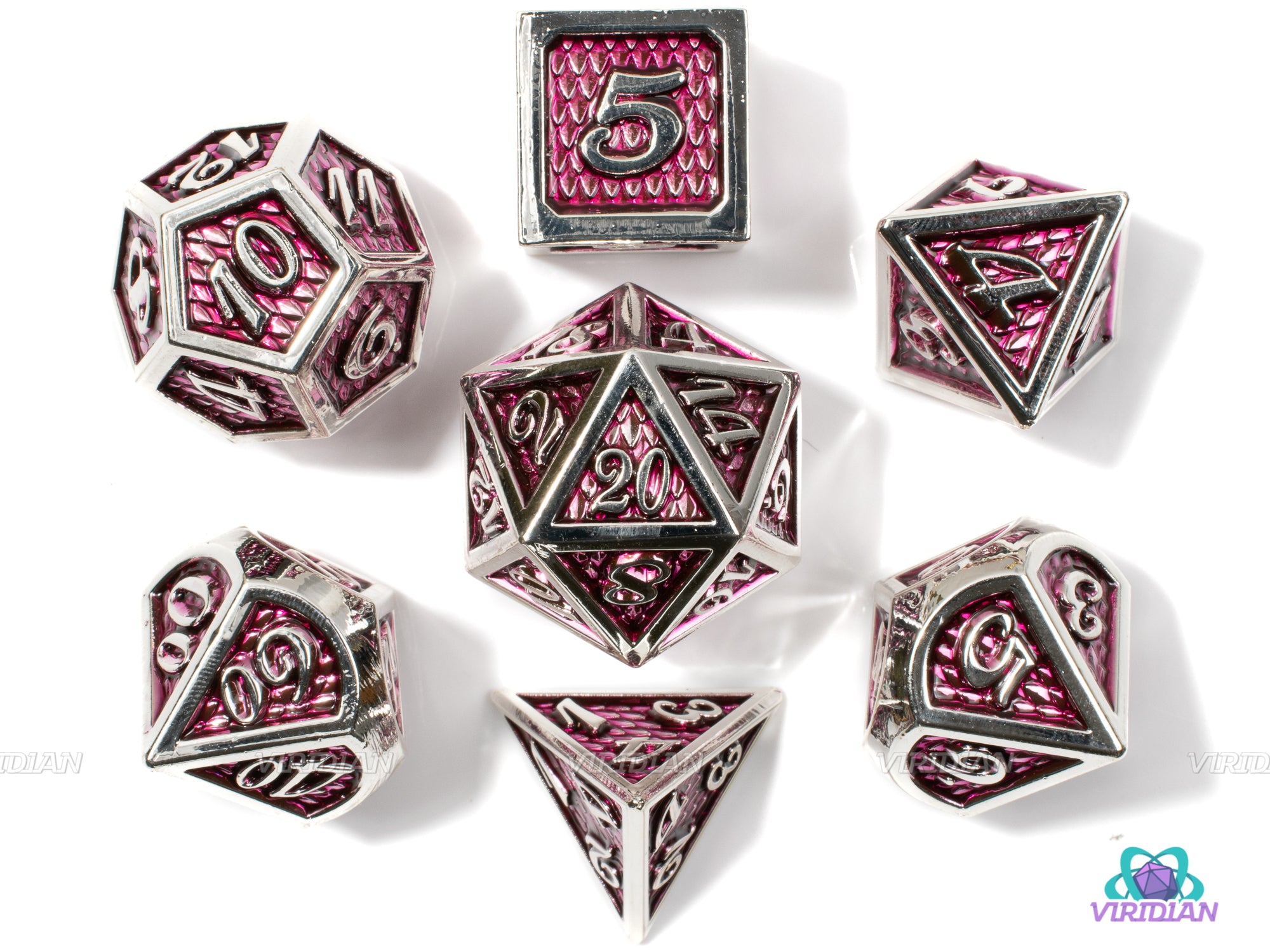 Amethyst Dragon | Magenta-Purple Scales Large Metal Dice Set (7) | Dungeons and Dragons (DnD) | Tabletop RPG Gaming