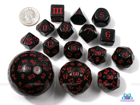 Black & Red Unusual Set (15) | Strange, Weird Dice | Opaque 15-Piece Dice Set